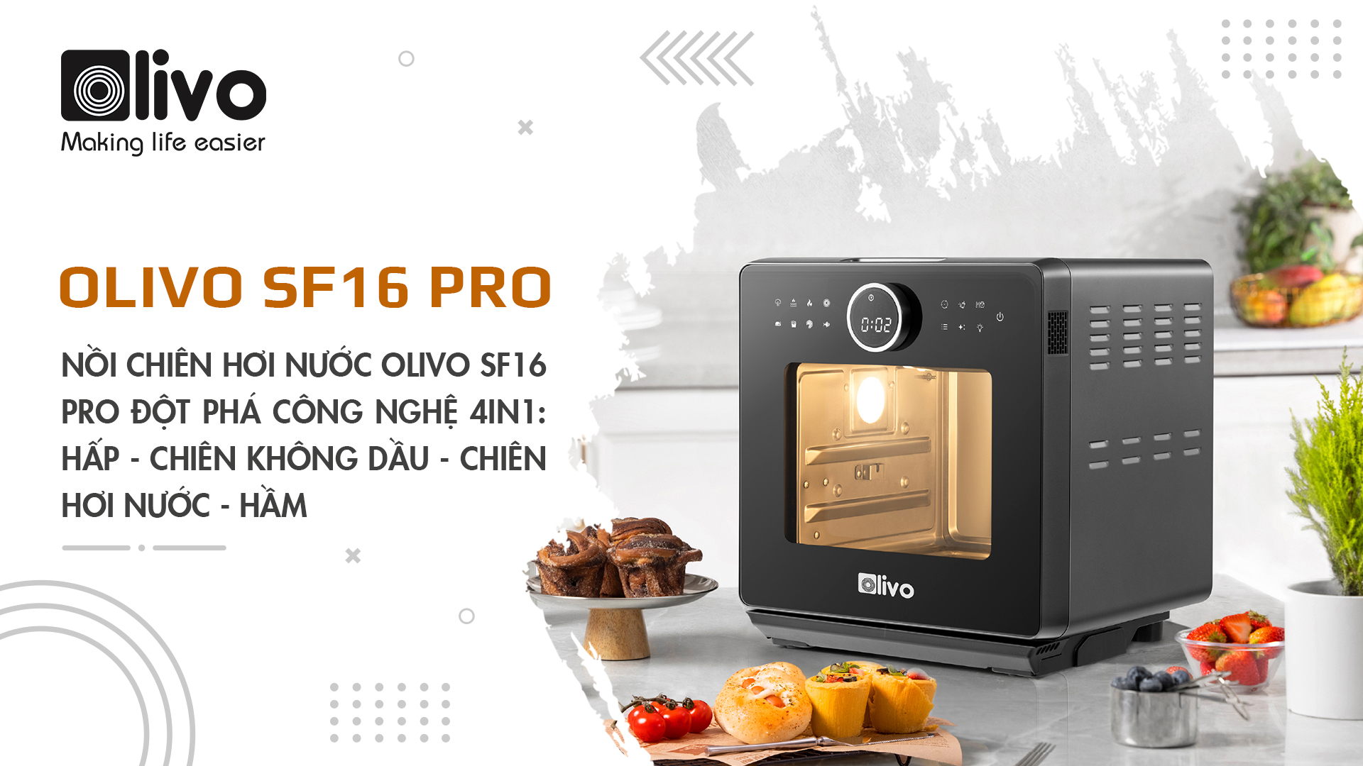 noi chien hoi nuoc olivo sf16 pro dot pha cong nghe 4in1 hap chien khong dau chien hoi nuoc ham 690ae3014015b