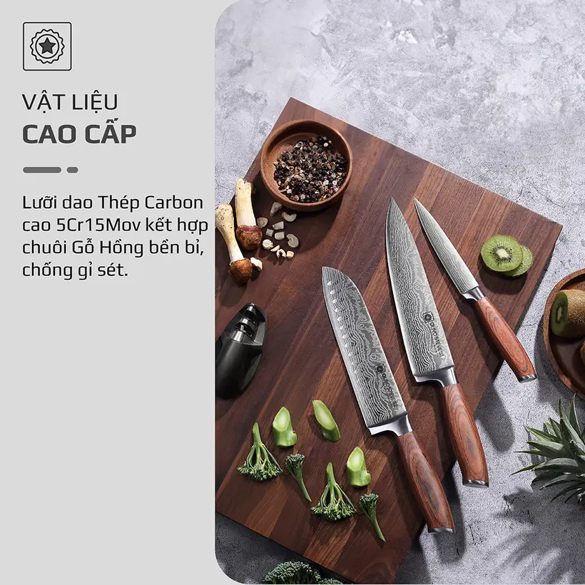 Bộ Dao 3 Món OLIVO Steve – Thép Carbon 5Cr15Mov, Chuôi Gỗ Hồng 8 Bộ Dao 3 Món OLIVO Steve – Thép Carbon 5Cr15Mov, Chuôi Gỗ Hồng - Ảnh 8