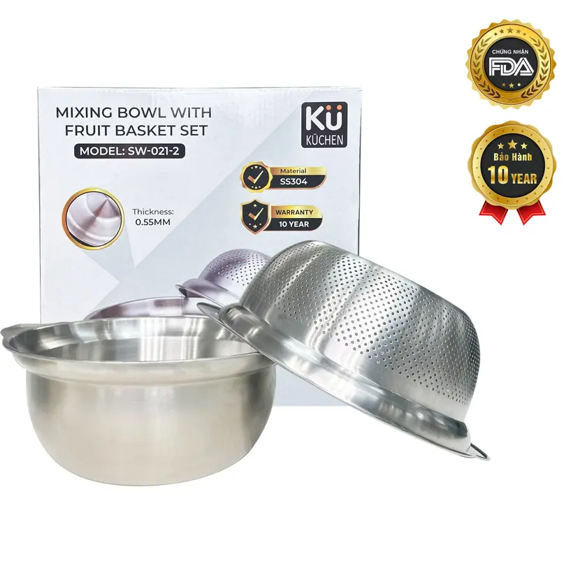 Set Rổ – Chậu Inox 304 Cao Cấp 2 Món SW-021-2 – Bền 10 Năm, An Toàn SS304