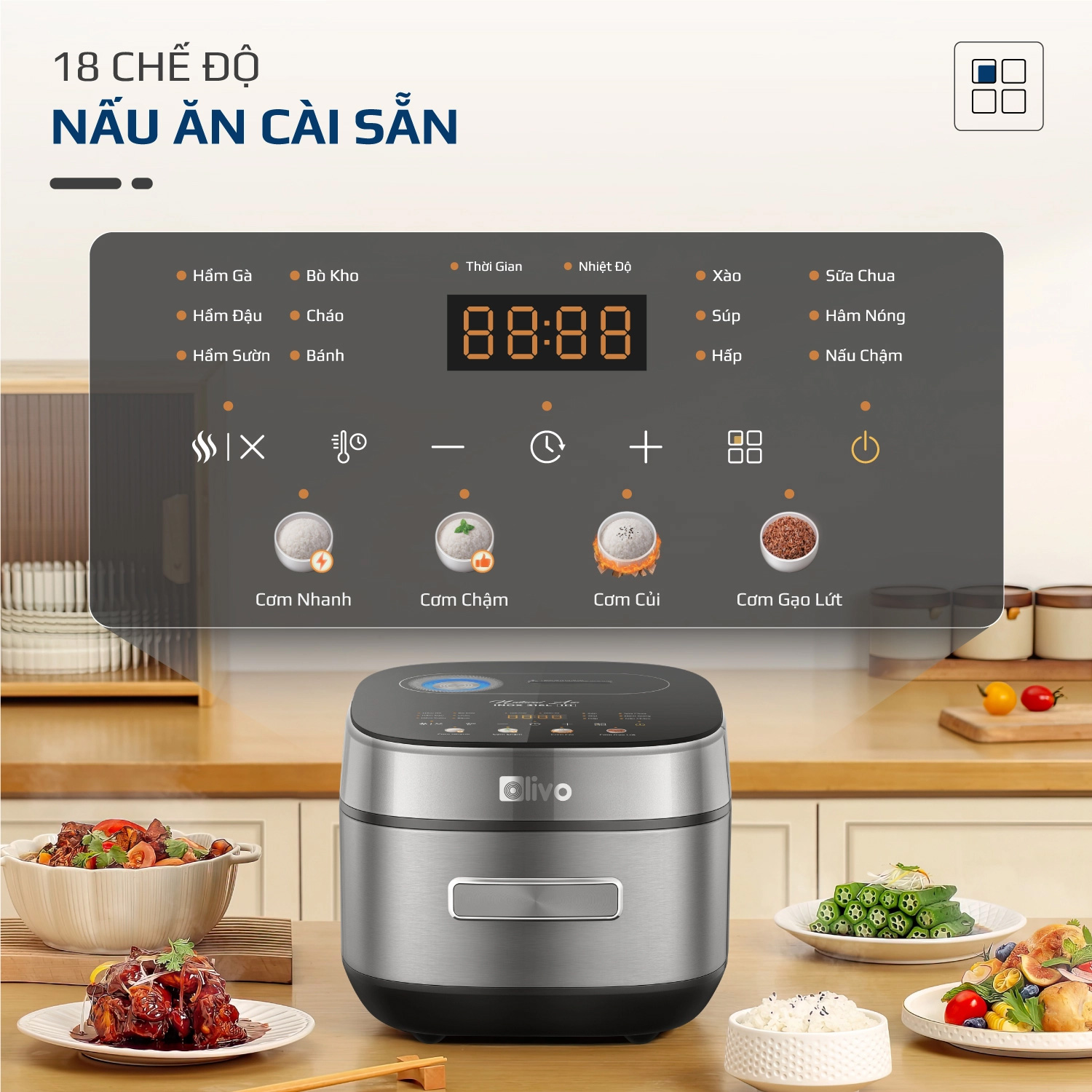 Nồi Cơm Điện Cao Tần OLIVO RC900IH – Lòng INOX 316L, 18 Chế Độ Nấu 4 Nồi Cơm Điện Cao Tần OLIVO RC900IH – Lòng INOX 316L, 18 Chế Độ Nấu - Ảnh 4