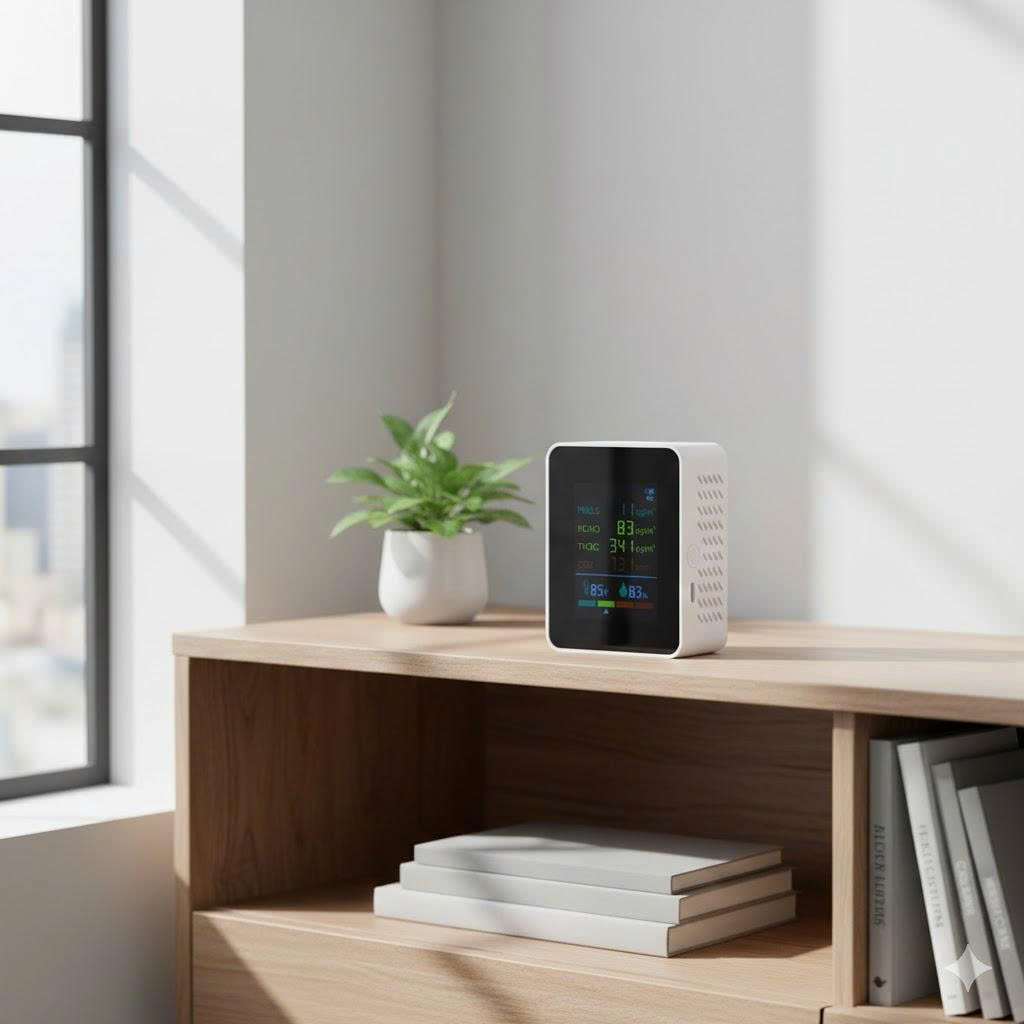 Máy Đo Chất Lượng Không Khí 5-in-1 ZN-MT09 – CO₂, TVOC, PM2.5, LCD Màu 2 Máy Đo Chất Lượng Không Khí 5-in-1 ZN-MT09 – CO₂, TVOC, PM2.5, LCD Màu - Ảnh 2